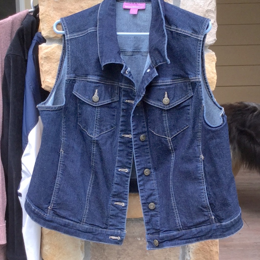 Woman within denim stretch vest travel vacay July bbq party concert cowgirl